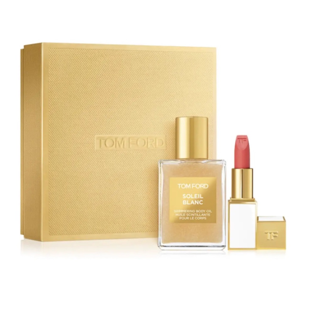 NIB Tom Ford Soleil Blanc Shimmer Body Oil
& Lip Color Paradiso Set - 2pc